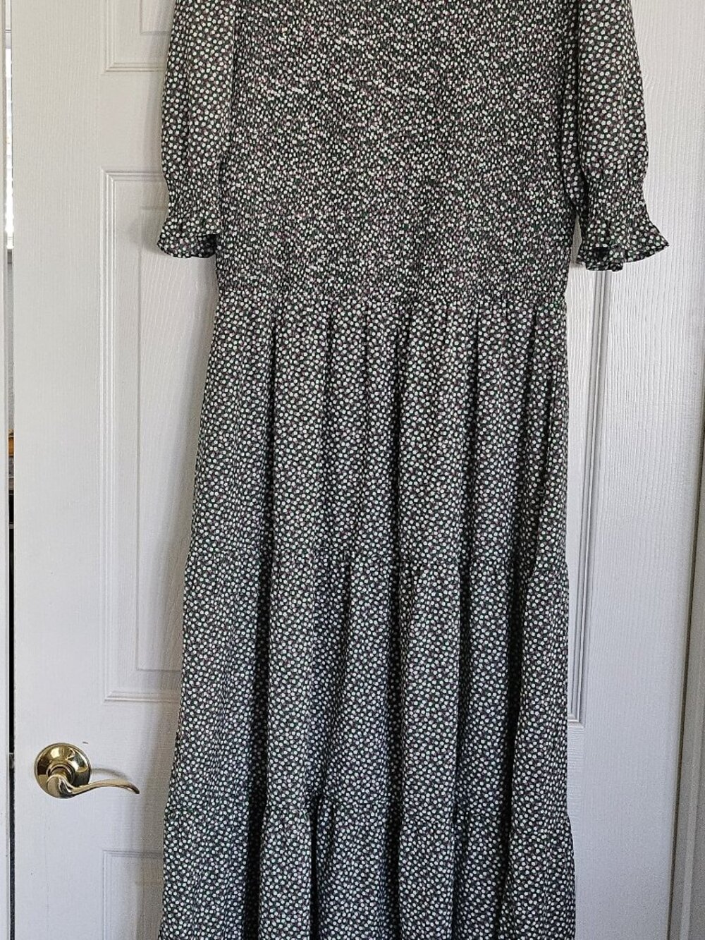 women's maxi length easy fit short sleeved dress with smocking